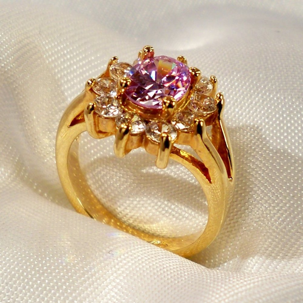 NEW Purple Crystal Oval Cut Gold Ring